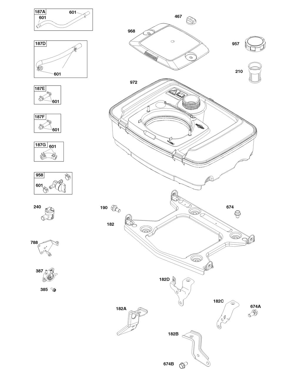 Fuel Supply Group Diagram and Parts List for 356447-0719-H5 200000 - 399999 Briggs and Stratton Engine